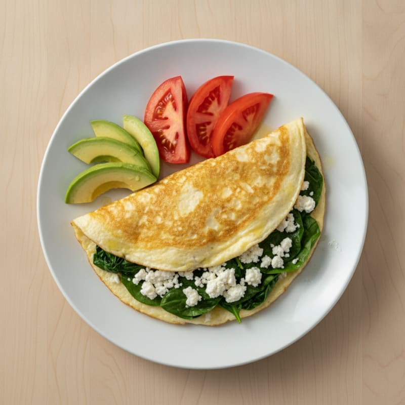 Egg White Spinach Omelette with Cottage Cheese and Fresh Tomato