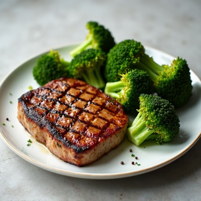 Pan-Seared Lean Steak with Crispy Roasted Broccoli