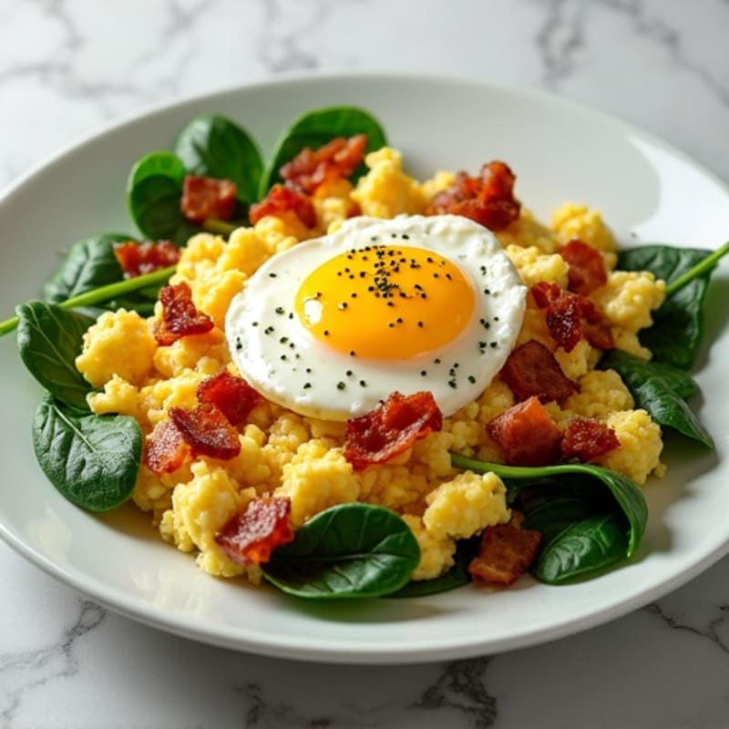 Cottage Cheese Egg Scramble with Spinach and Turkey Bacon