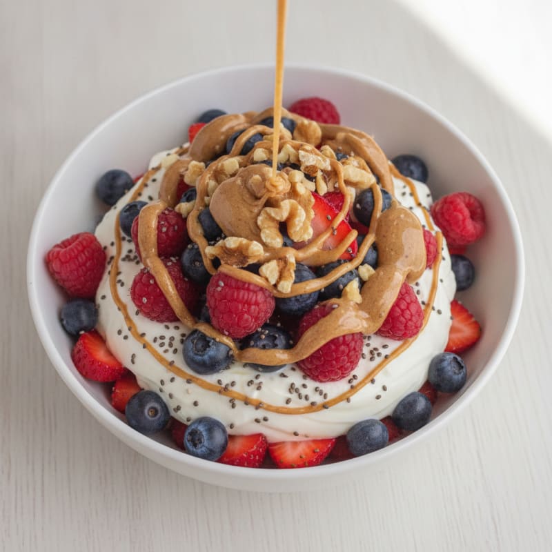 Greek Yogurt Protein Parfait with Mixed Berries and Almond Butter