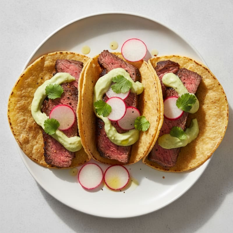 Carne Asada Tacos with Avocado Crema