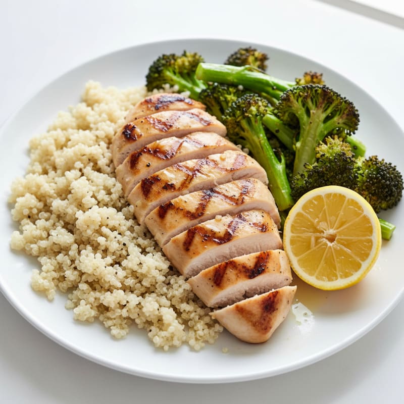 Grilled Chicken Breast with Quinoa and Roasted Broccoli