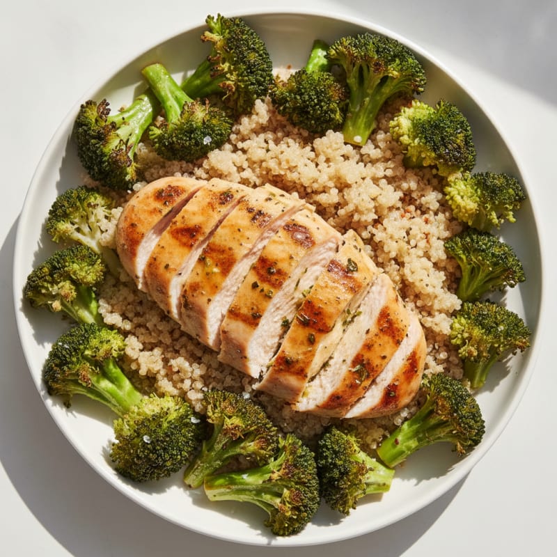 Grilled Chicken Breast with Roasted Broccoli and Quinoa