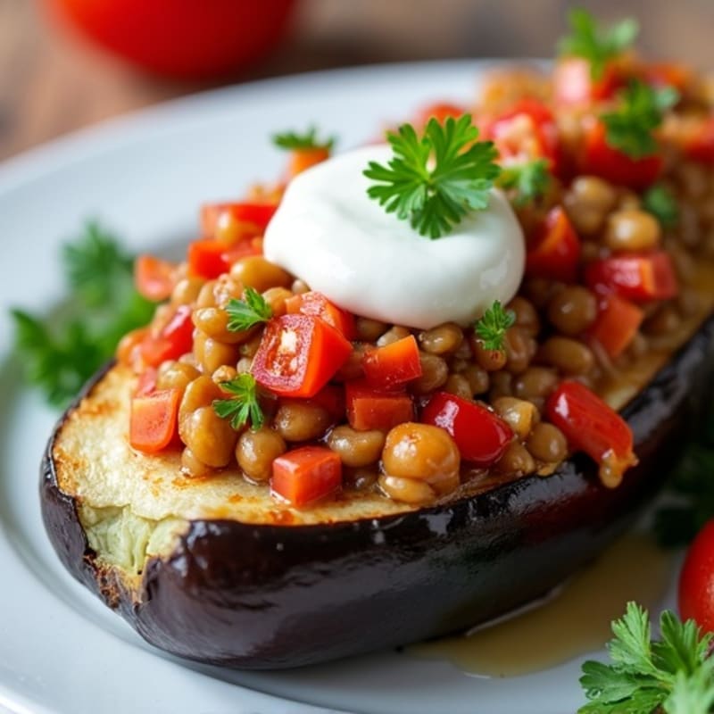 Roasted Stuffed Eggplant with Hearty Lentil and Vegetable Filling