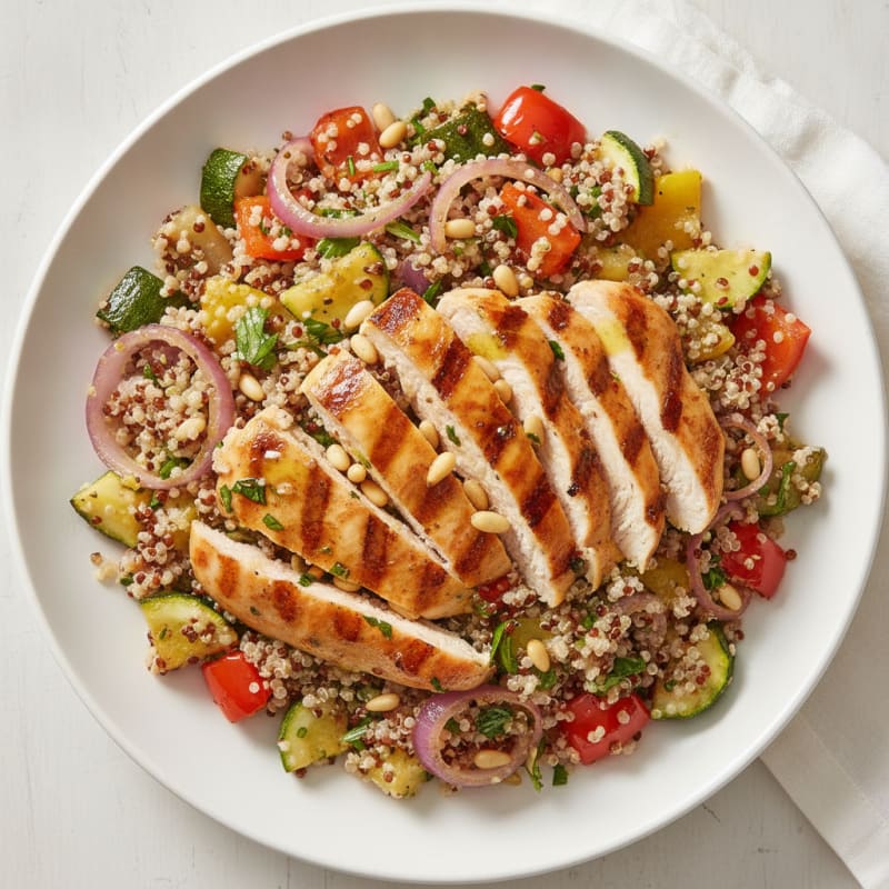 Grilled Chicken and Quinoa Salad with Roasted Vegetables