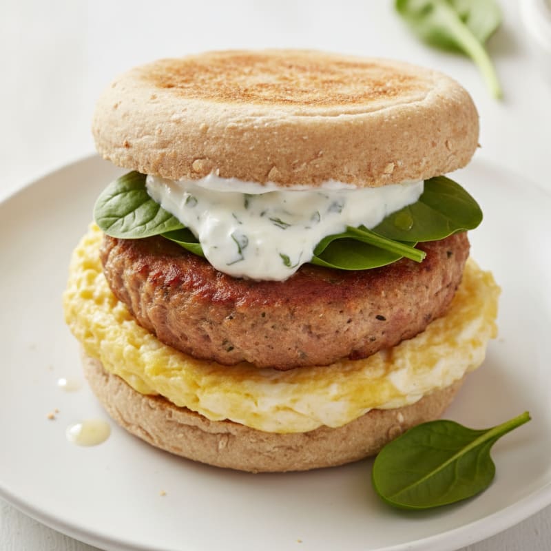 Egg White and Turkey Sausage Breakfast Sandwich with Greek Yogurt Spread