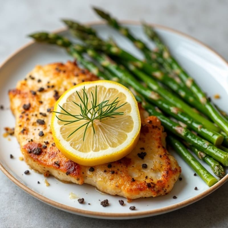 Lemon Garlic Pan-Seared Chicken with Crispy Roasted Asparagus