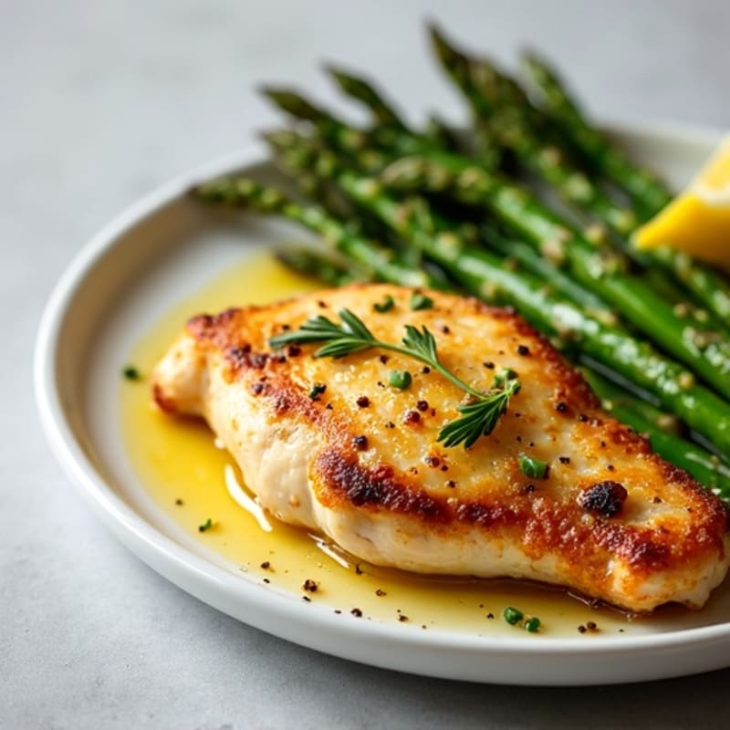 Lemon Garlic Pan-Seared Chicken with Roasted Asparagus