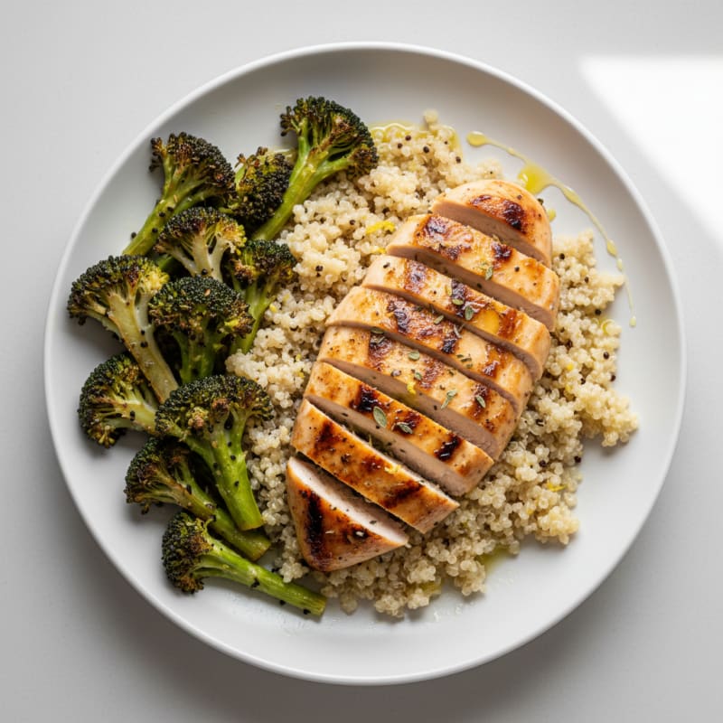 Grilled Chicken Breast with Quinoa and Roasted Broccoli