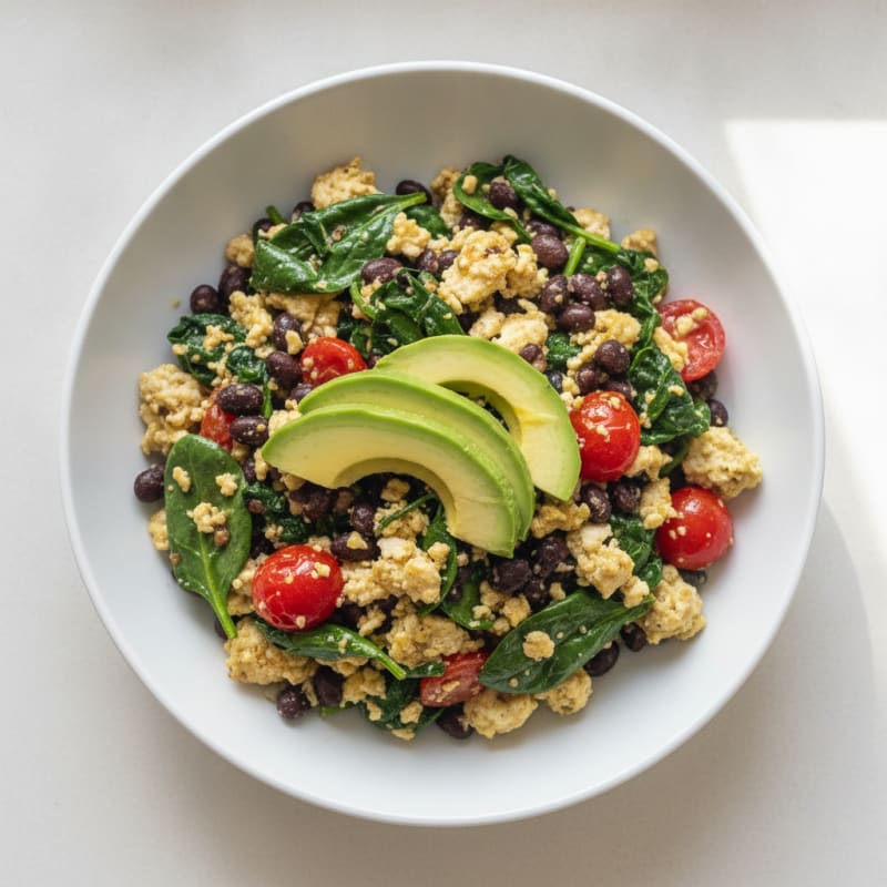 Egg White and Black Bean Scramble with Spinach and Tomatoes