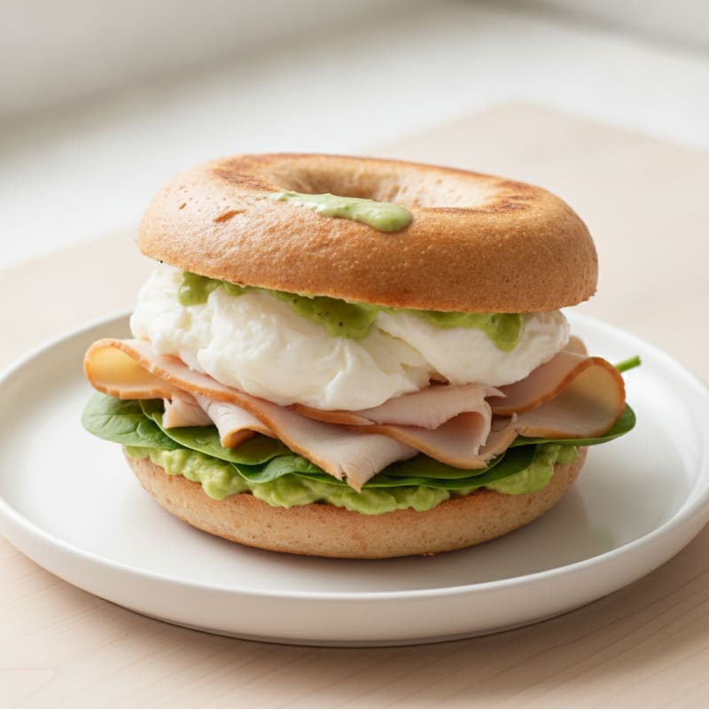 Egg and Turkey Bagel Sandwich with Spinach