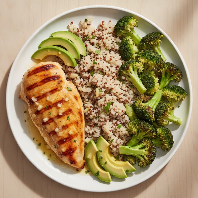 Grilled Chicken Breast with Quinoa and Roasted Broccoli