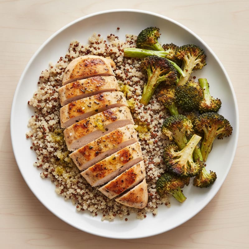 Grilled Chicken Breast with Quinoa and Roasted Broccoli