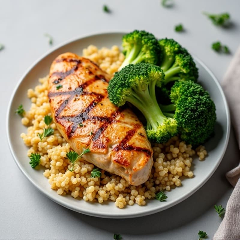 Grilled Chicken Breast with Roasted Broccoli and Quinoa