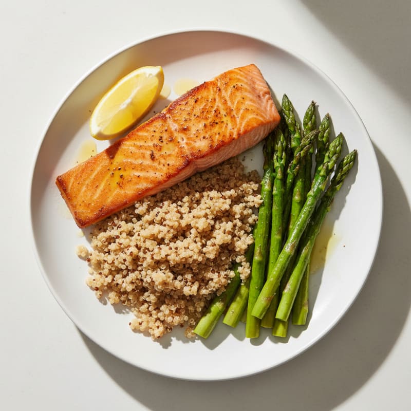 Seared Salmon with Roasted Asparagus and Quinoa