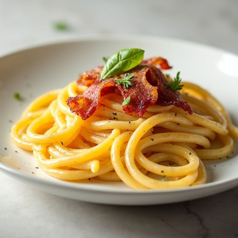 Creamy Egg Yolk Whole Wheat Pasta with Crispy Turkey Bacon