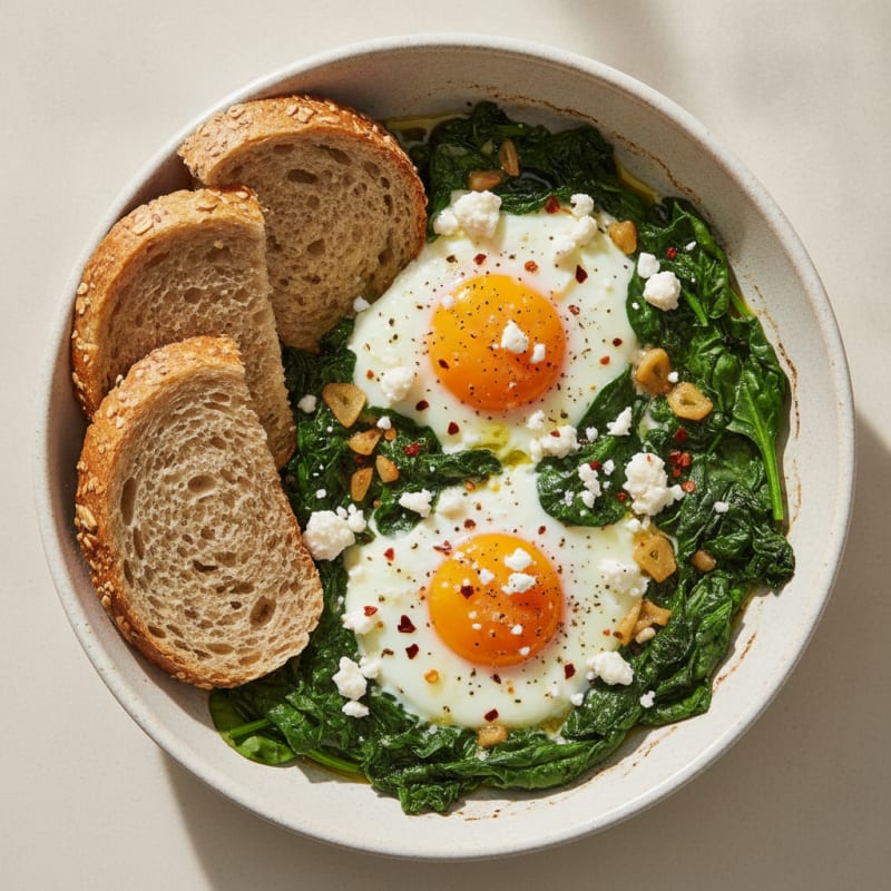 Baked Eggs with Sautéed Spinach
