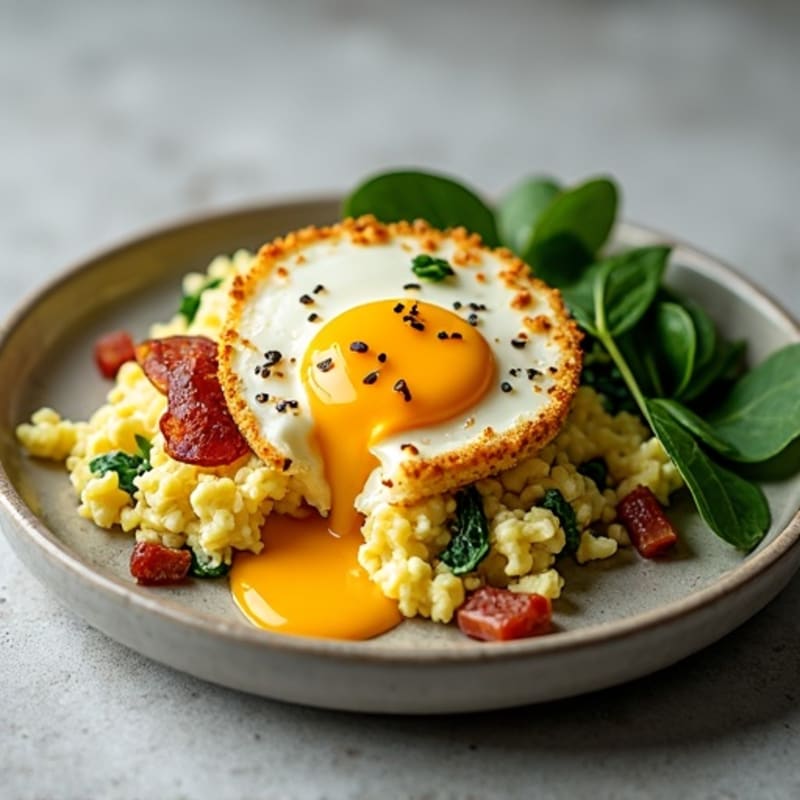 Cottage Cheese Egg Scramble with Spinach and Turkey Bacon
