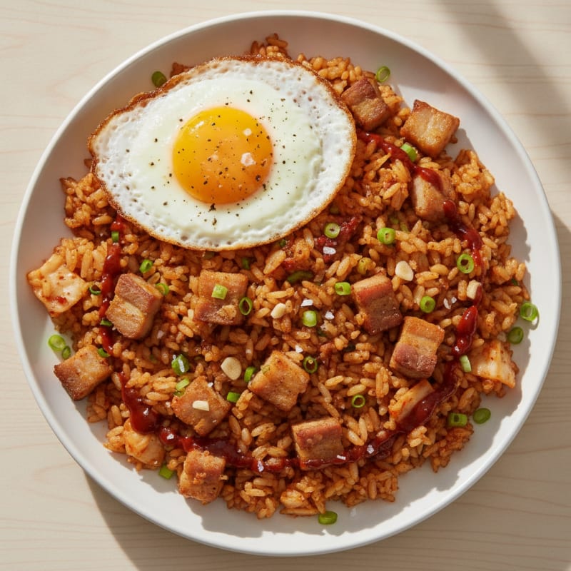 Kimchi Fried Rice with Pork Belly