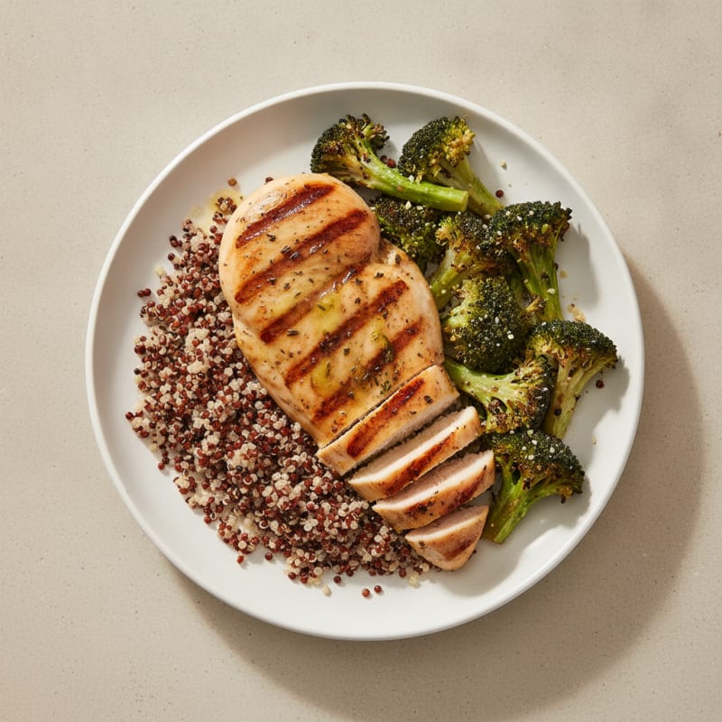 Grilled Chicken Breast with Quinoa and Roasted Broccoli