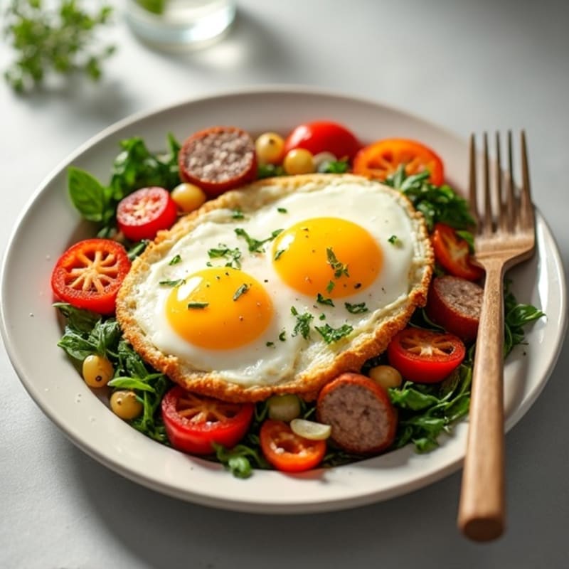 Fluffy Baked Eggs with Fresh Vegetables and Lean Sausage