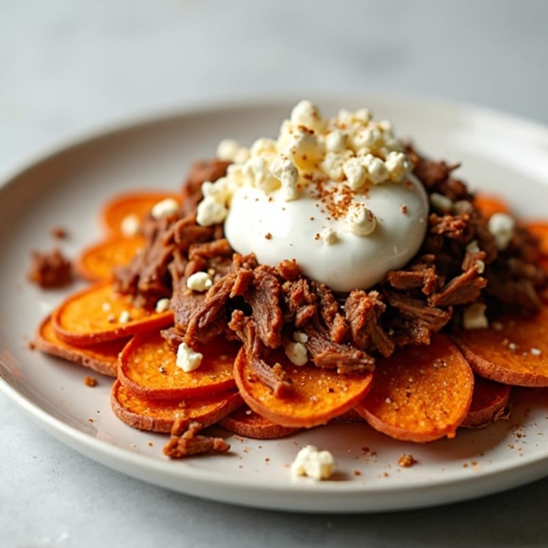 Crispy Sweet Potato Nachos with Smoky Pulled Pork