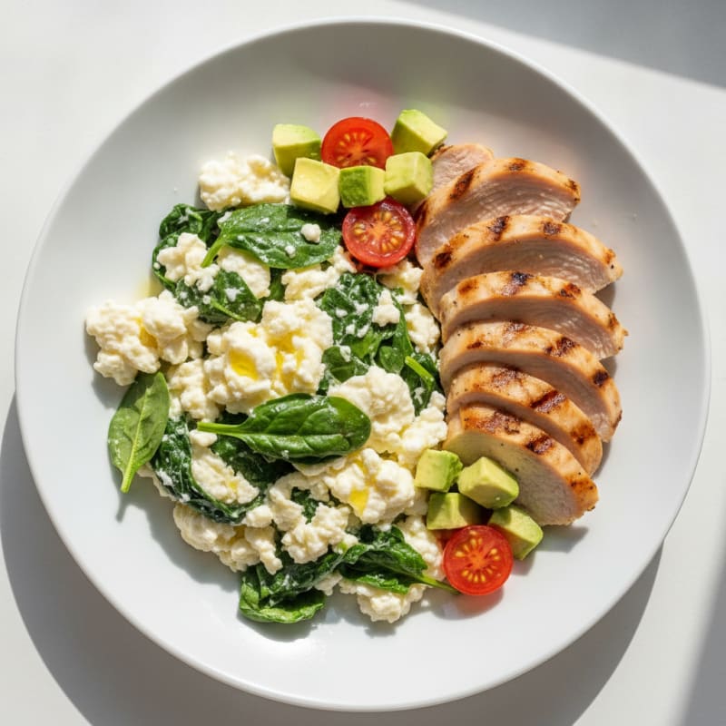 Egg White Scramble with Spinach and Grilled Turkey Breast