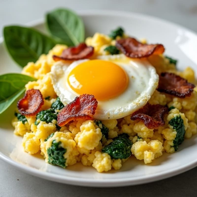 Cottage Cheese Scramble with Spinach and Turkey Bacon