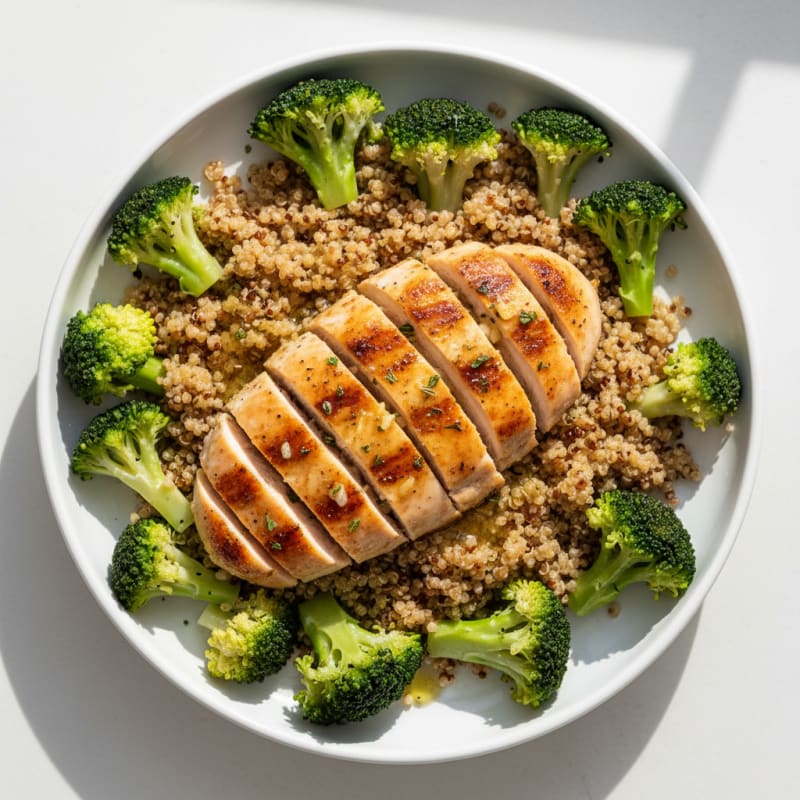 Grilled Chicken Breast with Quinoa and Steamed Broccoli