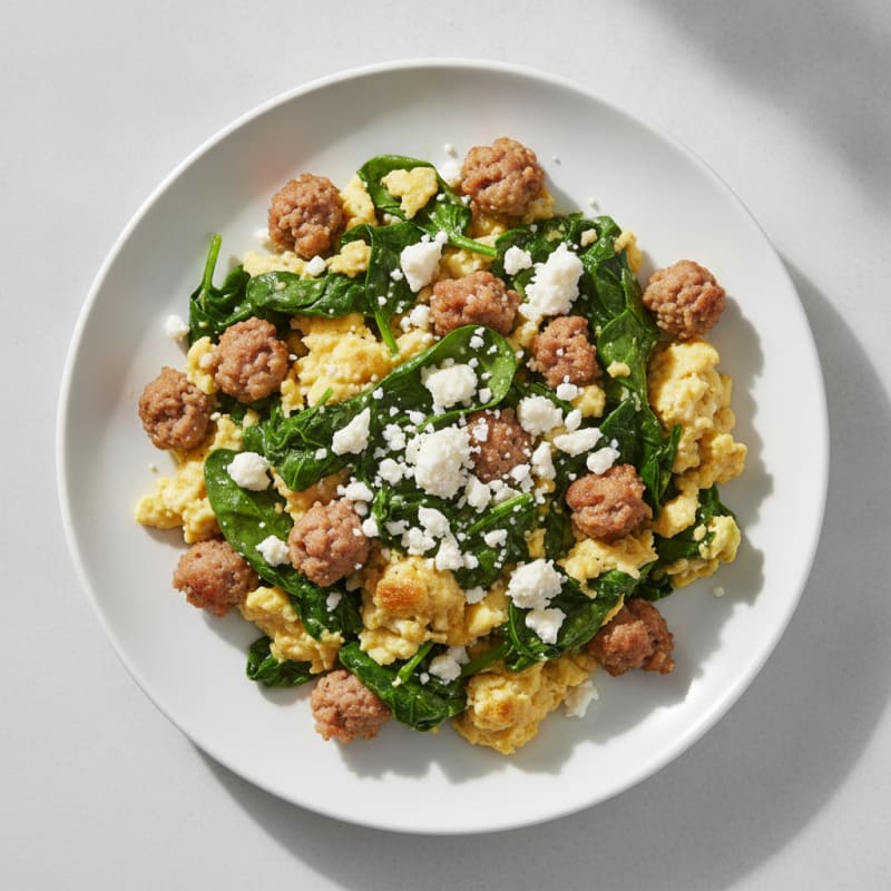 Egg White and Turkey Sausage Scramble with Spinach and Feta