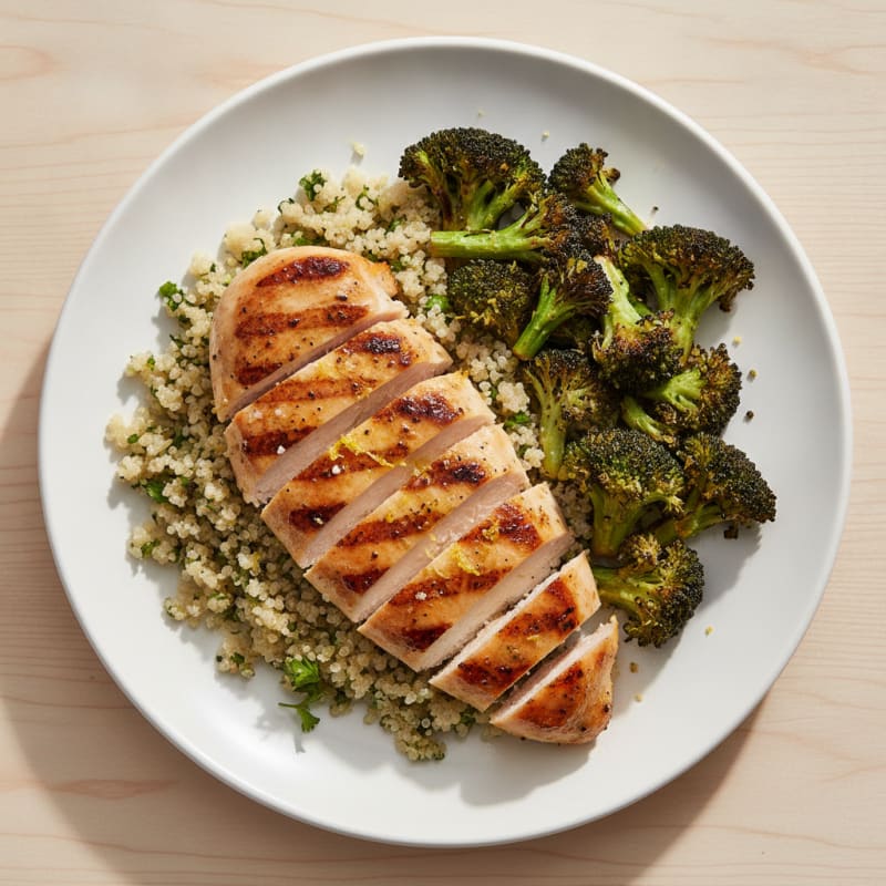 Grilled Chicken Breast with Quinoa and Roasted Broccoli