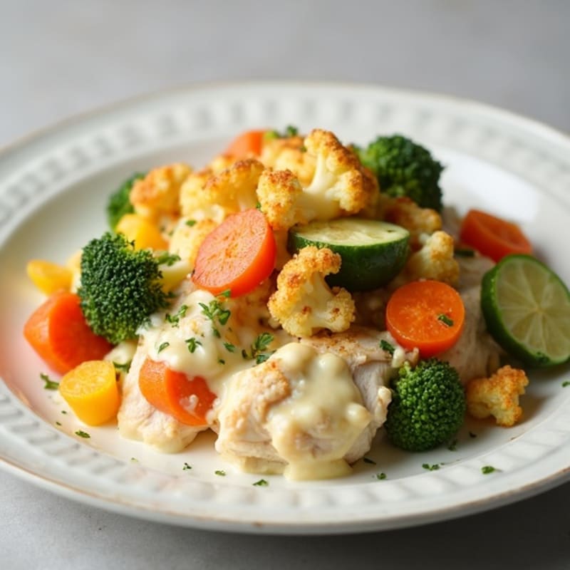 Creamy Chicken and Vegetable Bake with Crispy Cauliflower Topping
