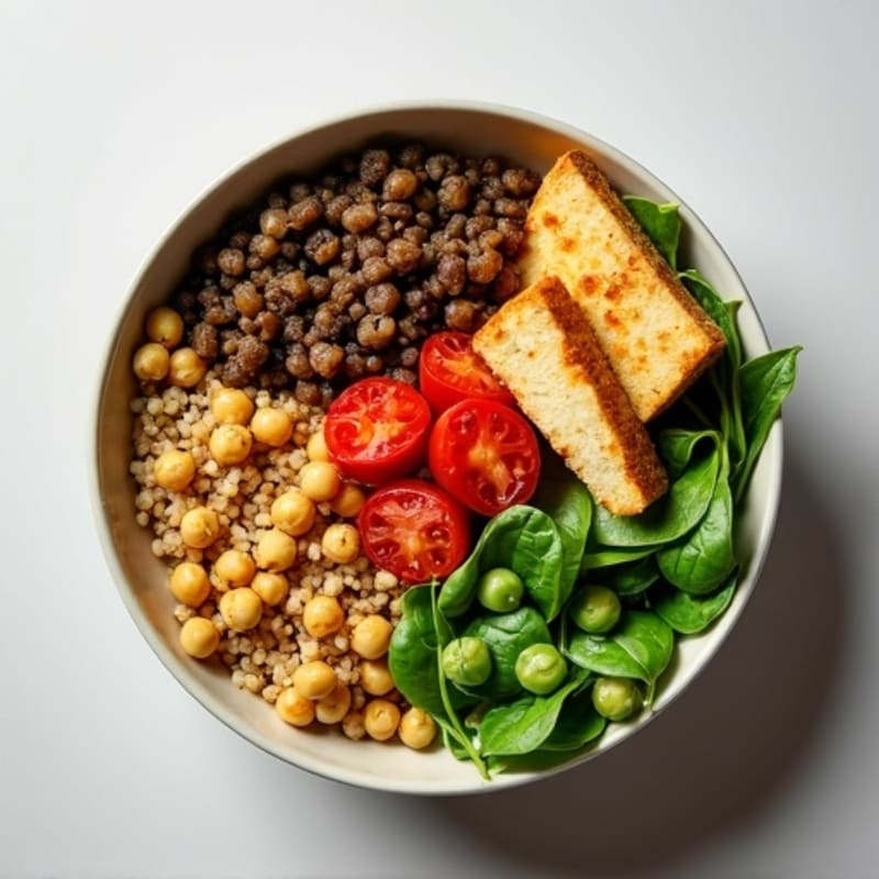 Lentil and Quinoa Power Bowl with Roasted Chickpeas