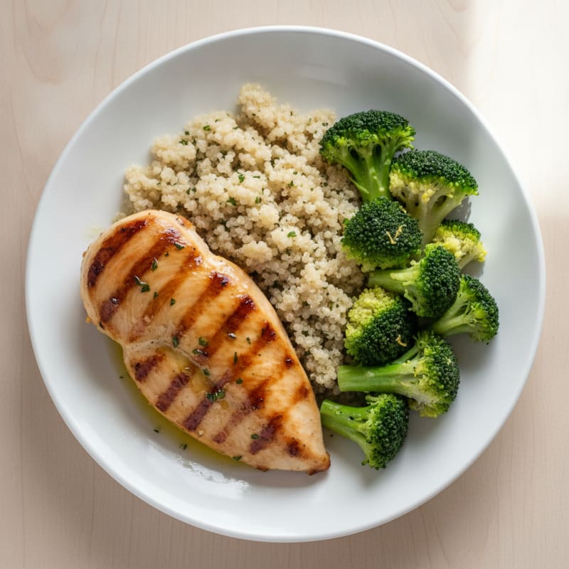 Grilled Chicken Breast with Quinoa and Steamed Broccoli