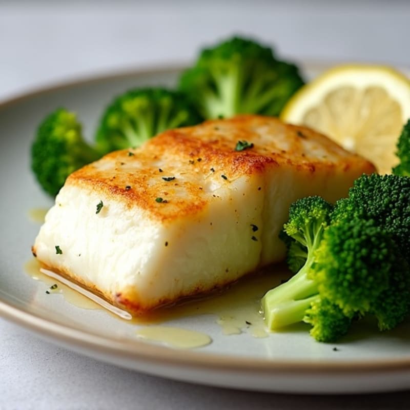 Seared Cod with Steamed Broccoli and Lemon