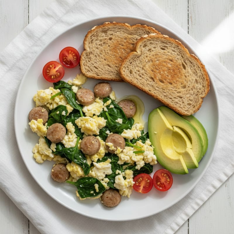 Egg White Scramble with Spinach and Turkey Sausage
