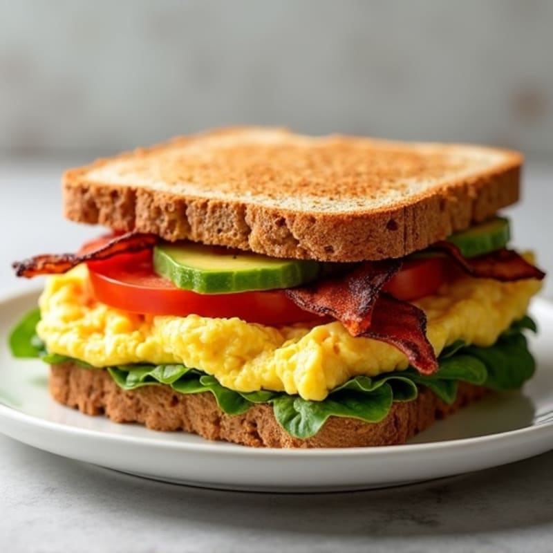 Whole Wheat Crispy Turkey Bacon and Fresh Tomato Sandwich with Creamy Avocado