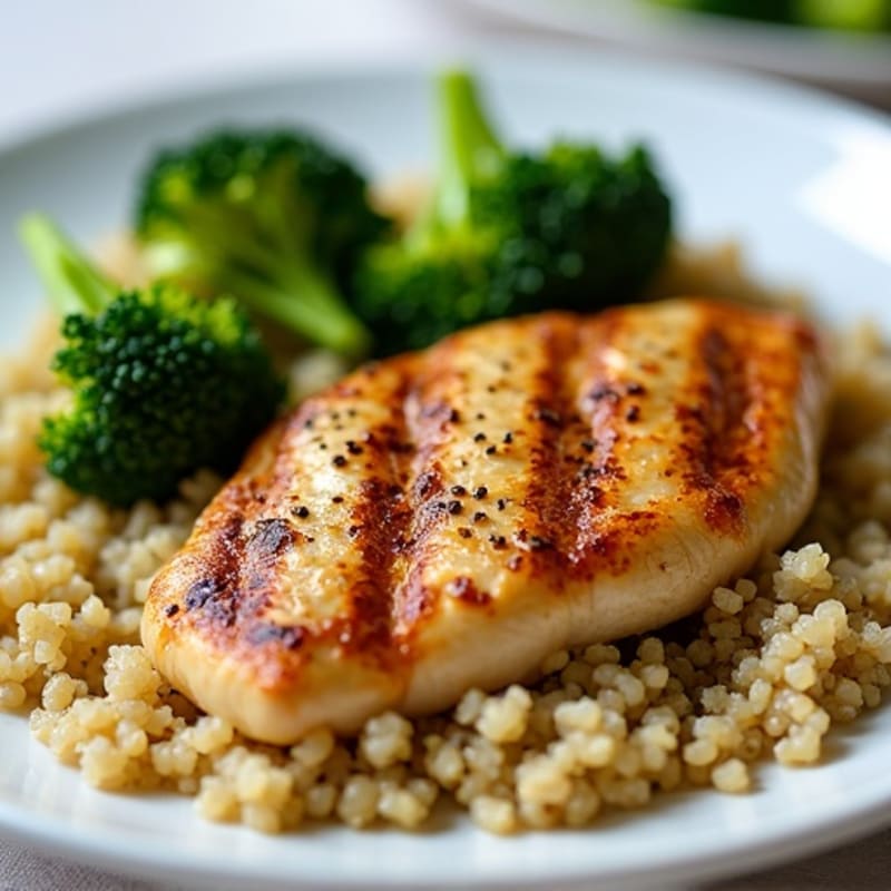 Grilled Chicken Breast with Quinoa and Roasted Broccoli