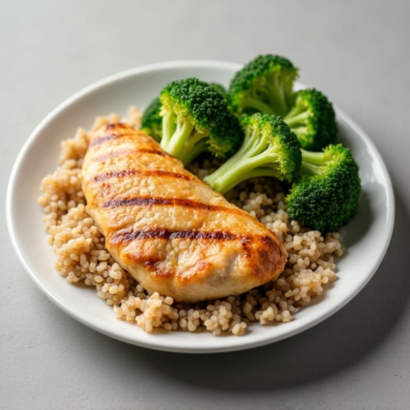 Grilled Chicken Breast with Steamed Broccoli and Brown Rice