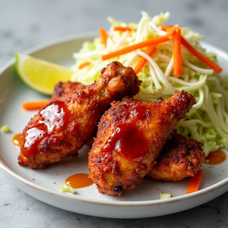 Crispy Baked Spicy BBQ Chicken Wings with Fresh Coleslaw