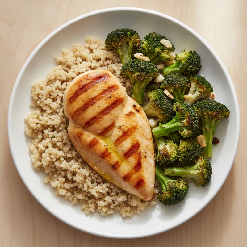 Grilled Chicken Breast with Quinoa and Roasted Broccoli