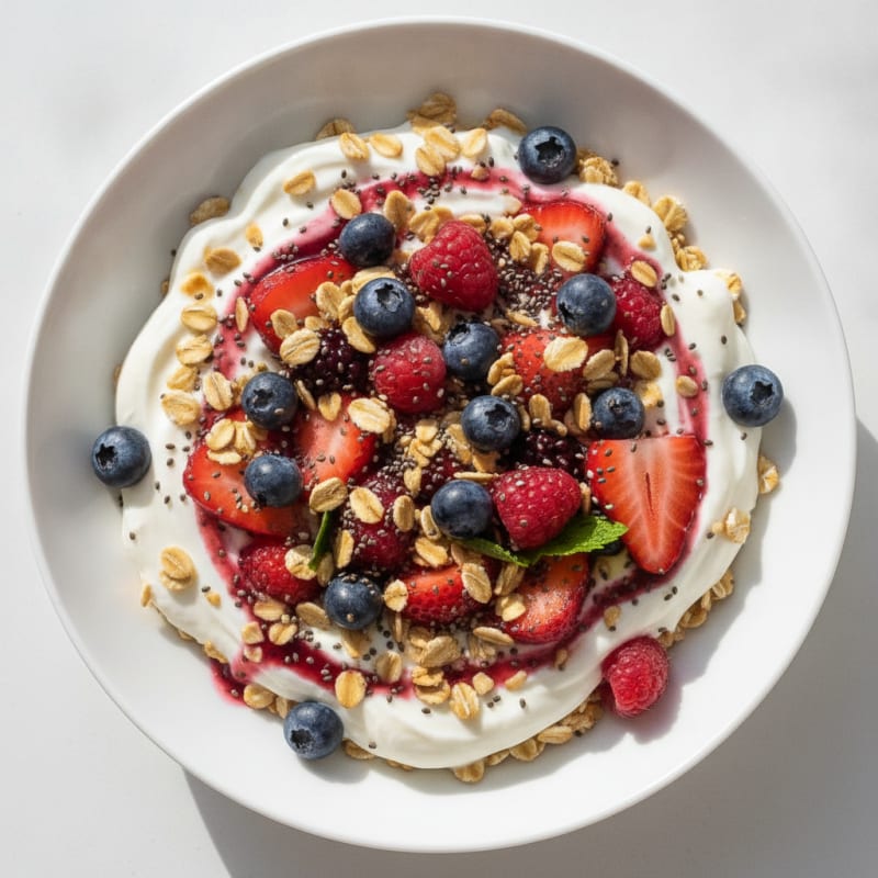 Greek Yogurt Protein Parfait with Mixed Berries and Oats