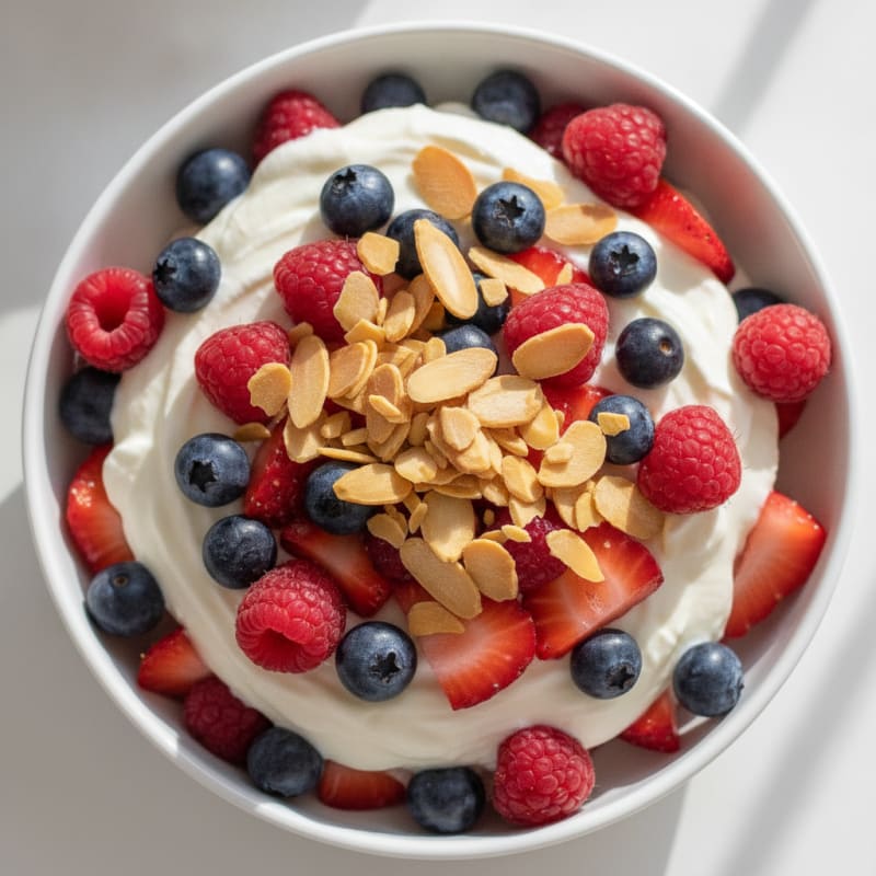 Greek Yogurt Protein Parfait with Mixed Berries and Almonds