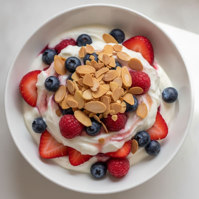 Greek Yogurt Protein Parfait with Mixed Berries and Almonds