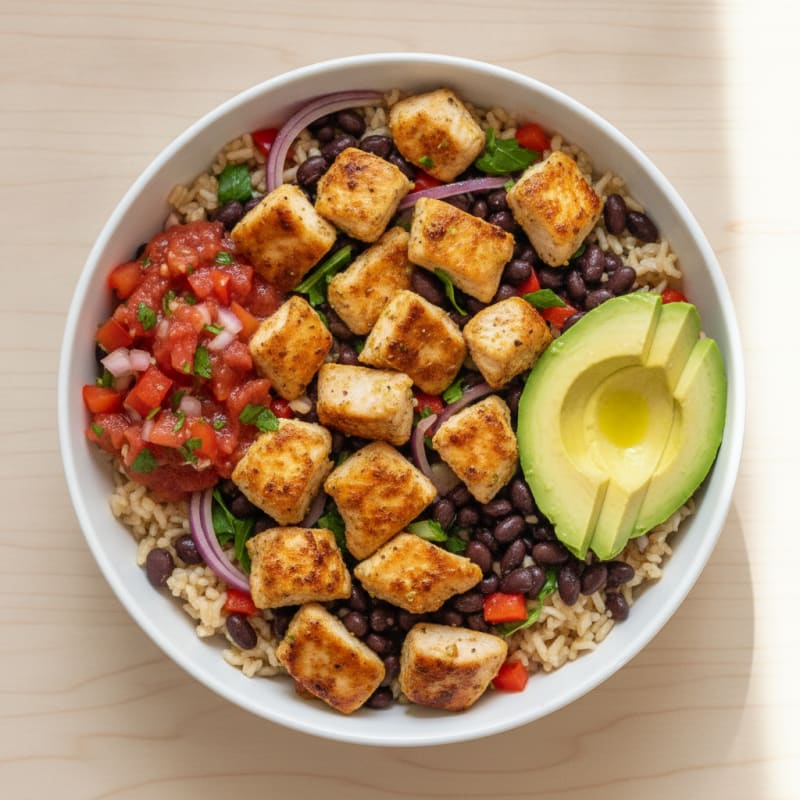 Chicken and Black Bean Burrito Bowl with Brown Rice
