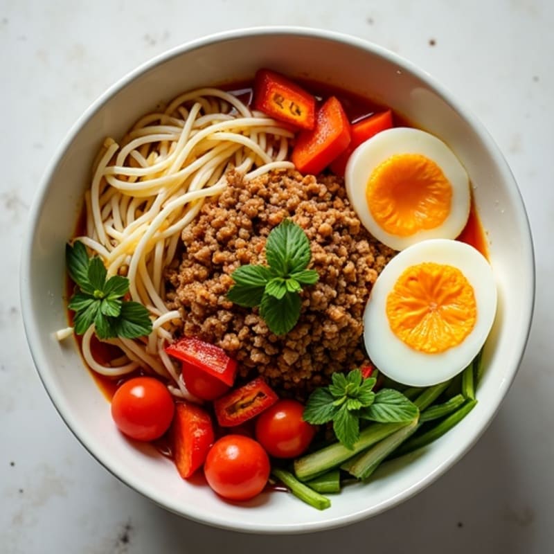 Spicy Ginger-Garlic Ground Pork Noodle Bowl
