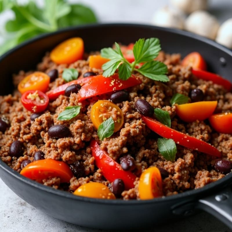 Ground Beef and Roasted Bell Pepper Skillet