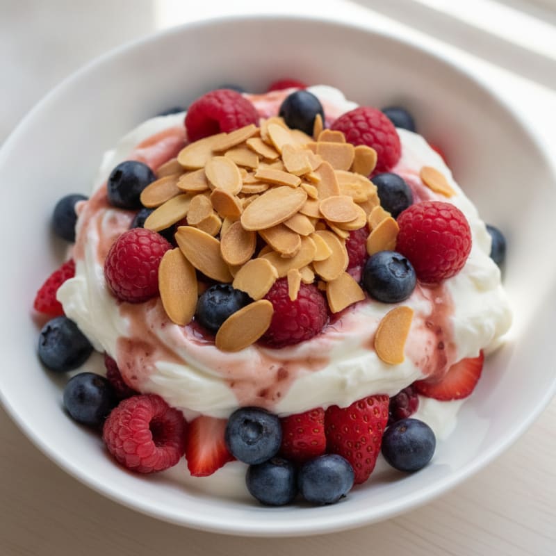 Greek Yogurt Protein Parfait with Mixed Berries and Almonds