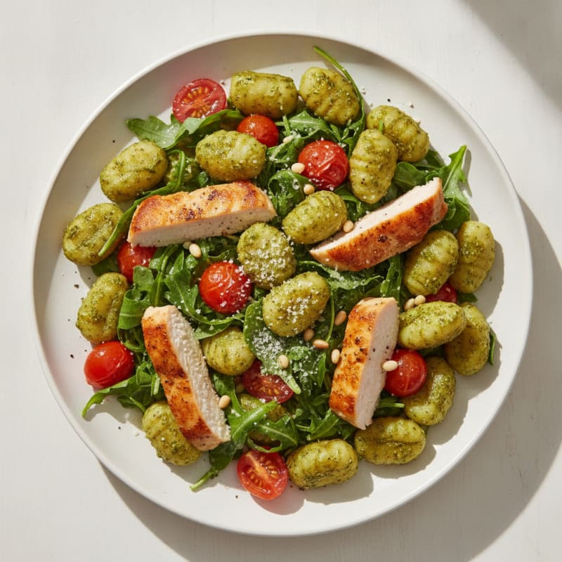 Gnocchi with Arugula Pesto and Cherry Tomatoes