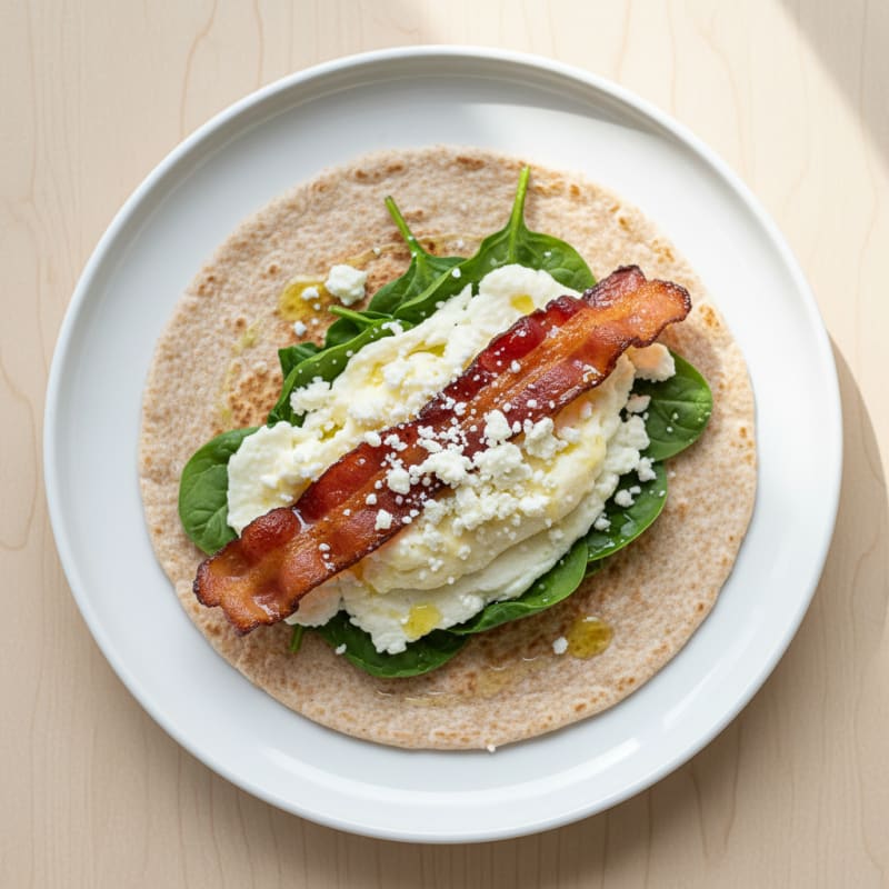 Crispy Turkey Bacon and Egg White Wrap with Spinach